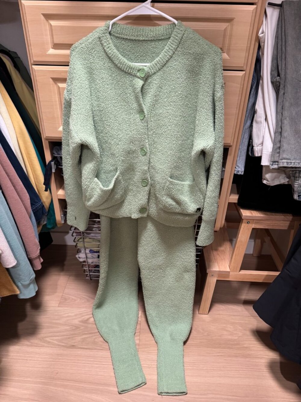 Mint Green Fluffy Button Cardigan Pajama Set M